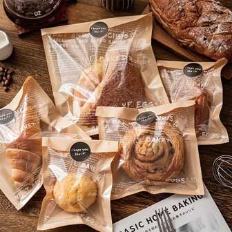 50 个带窗口的热封面包袋，一次性半透明前纸袋，用于饼干包装，甜甜圈袋，鸡蛋和三明治防油纸袋学校用品食品袋食品盒适用于糖果巧克力饼干等。