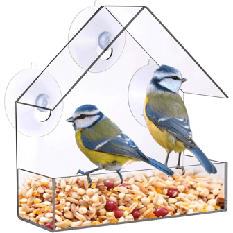 1pcs Bird Feeder, Clear Window Outside Hanging Bird Feeder House With Suction Cup For Garden Outdoor Backyard Wildlife Birding, Acrylic Plastic