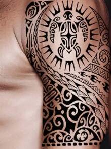 图腾图案纹身贴纸 1 片装 酷炫个性独特设计 男女通用临时纹身