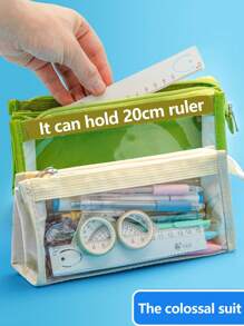 1入組6層透明筆袋,具多個隔層,大容量文具袋,學生必備,且顯眼 - 白色 - 查看 6