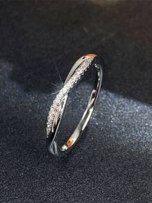 1枚极简主义立方氧化锆戒指，女士款，情人节礼物，结婚纪念日派对首饰 - 銀色 - 查看 36