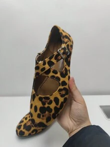 2024 New Style Round Toe Low-Cut Fashionable Buckled Leopard Print Loafers Flat Shoes, Plus Size Women's Fashionable Shoes