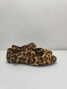 2024 New Style Round Toe Low-Cut Fashionable Buckled Leopard Print Loafers Flat Shoes, Plus Size Women's Fashionable Shoes