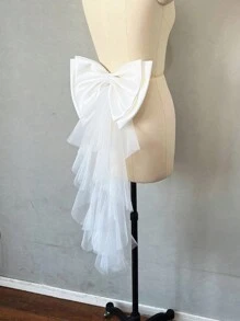 1 chiếc thắt lưng satin trắng trang trí nơ với dải ruy băng lưới bất đối xứng, phụ kiện ngày Valentine - Nhiều màu - Xem 4