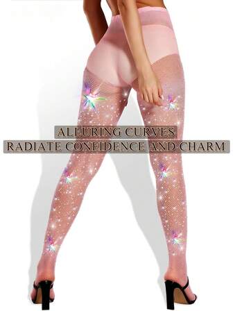 1對超耐用閃閃發光的緊身褲,迷人的閃亮鑲嵌魚網絲襪,女士性感派對音樂會裝扮