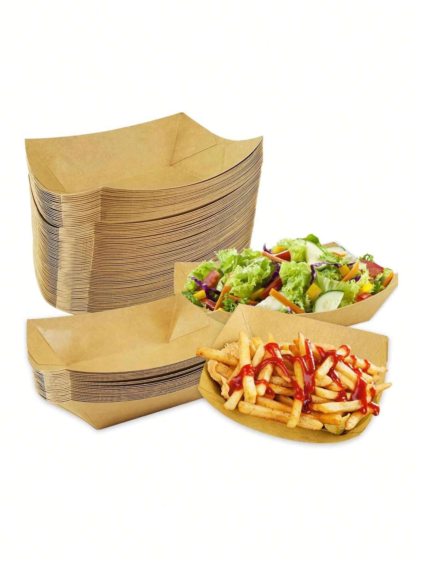 20pcs/50pcs Open Top Kraft Paper Boat Boxes, Waterproof & OilProof