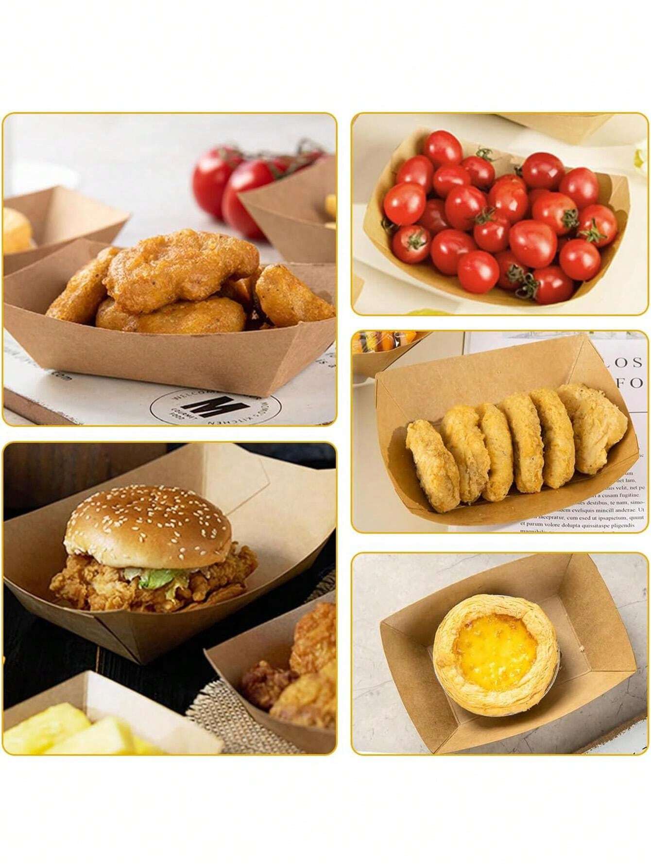 20pcs/50pcs Open Top Kraft Paper Boat Boxes, Waterproof & OilProof