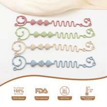 4入組嬰兒矽膠奶嘴鏈，柔軟彈性適用於汽車座椅玩具鏈，牙膜鏈，高腳椅鏈，嬰兒車配件鏈，混色4色 - 粉色 - 查看 8