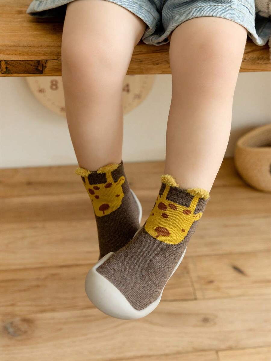 1pair Infant/Toddler Baby Walking Shoes Socks, Soft Non-Slip Breathable Indoor Floor Socks With Shoes Sole, Spring & Autumn - Coffee Brown - View 1