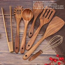 AIUHI 7pcs Wooden Cooking Utensils Set, Wooden Spoon Set, Wooden Kitchen Cooking Tools Set, Non-Stick Spatula, Kitchen Spoons - Brown - View 7