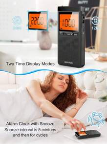 1入組便攜式口袋收音機，可收聽數字AM FM WB電台，具有最佳接收效果，清晰的液晶顯示屏，鬧鐘，耳機插孔，電池操作的收音機，適用於家庭、慢跑、戶外露營等 - 1PC(灰色) - 查看 4