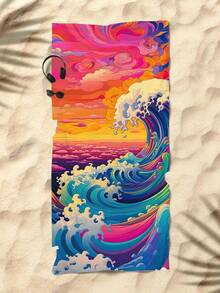 1入組波浪印花超細纖維海灘巾，多種尺寸沙灘毯防曬巾，輕便，適用於游泳、露營、運動場所或健身房 - 彩色 - 查看 4