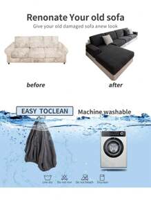 1pc Elastic Thick Sofa Cushion Cover, Dark Grey Anti-Splash All-Inclusive Four Seasons Universal Sofa Cover, Dustproof And Dirt-Resistant, Machine Washable, Suitable For L-Shaped Sofas And 1/2/3/4-Seat Sofas