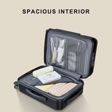 White Large-Capacity Universal Silent Brake Wheel Hardshell Suitcase Strong And Pressure-Resistant PC Front Cover Carry On Luggage 20inch TSA Customs Lock Multifunctional High-End Travel Luggage Case Cute Trolley Case With Cup Holder Bag For School School Accessories School Stuff - White - View 5