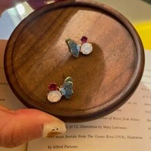 2 Piezas Estilo De Pintura Al Óleo Francés De Esmalte Con Diseño De Mariposa Y Flor De Pedrería Pendientes Para Mujeres, Uso Diario - estilo 1 - Ver 3