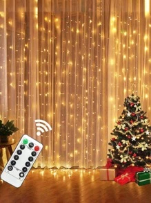 1 dây đèn rèm cửa sổ, đèn cổ tích 300 đèn LED điều khiển bằng USB với 8 chế độ chiếu sáng, đèn trang trí mờ từ xa cho phòng ngủ gia đình, thích hợp cho trang trí không khí tiệc cưới, sinh nhật - Màu vàng - Xem 3