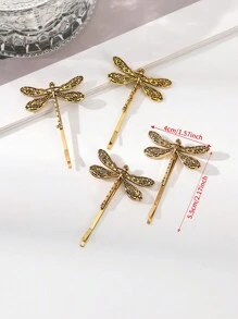 4pcs Y2k Millennium Style Alloy Dragonfly Shaped Hair Clips, Hairpins Claw Clips Hair Claws Hair Barrettes, School Stuff, Hair Accessories, Head Accessories - Gold - View 4