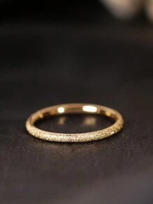 1pc Stainless Steel Frosted Starry Sky Shining Gold Finger Ring, Unisex