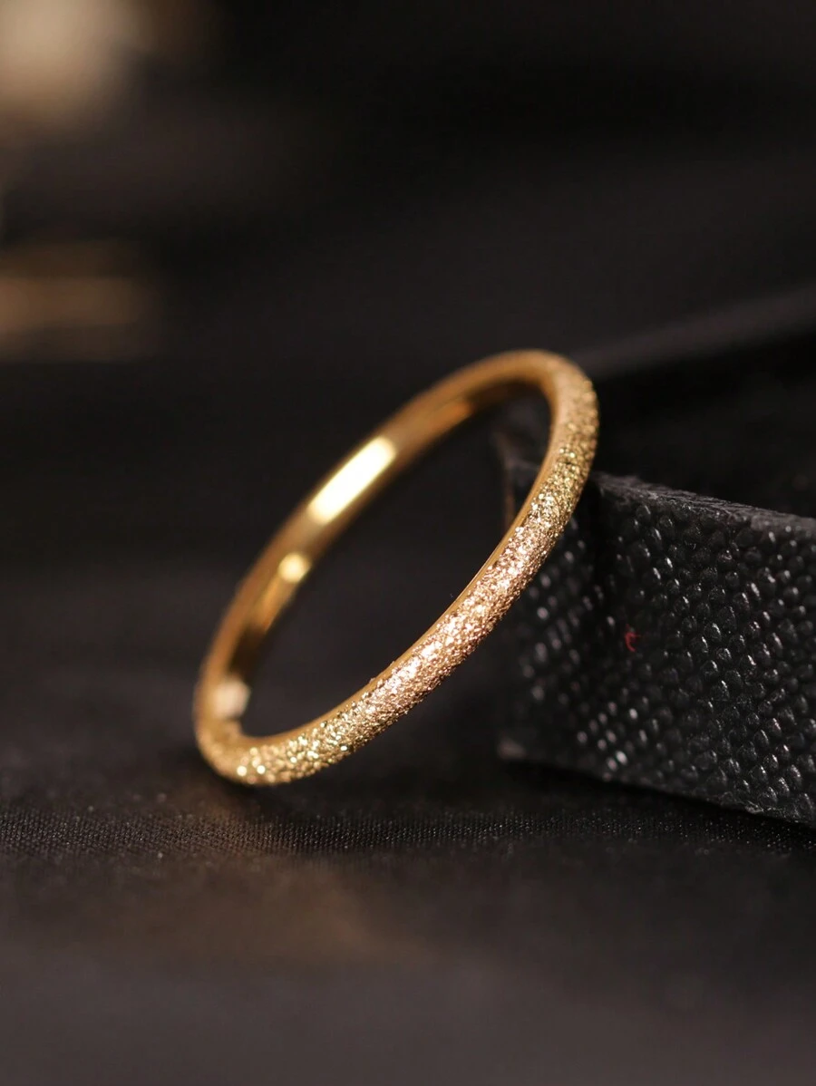 1pc Stainless Steel Frosted Starry Sky Shining Gold Finger Ring, Unisex