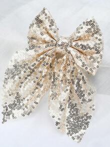 1pc Sequin Mesh Hair Bows For Girls Bow Hair Clip, Sparkling Two Loop Trailing Duckbill Clip, Fashionable Hair Barrette Suitable For Parties And Daily Occasions, Hairpins Teens Hair Accessories - Champagne - View 3