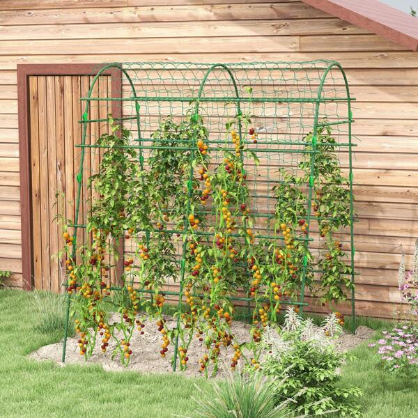 Outsunny Rankgitter, Rankhilfe für Kletterpflanzen, Verstellbares Spalier, Pflanzengitter mit Netz, Pflanzengerüst für Garten, Balkon, Stahl, Grün, 144 x 167 x 206 cm