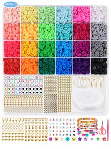 2400 件黏土珠手鍊製作套件,預科生友誼扁平聚合物珠珠寶製作套件,帶吊飾和彈力繩,女孩工藝品禮品套裝