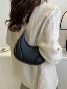 A Zippered Pu Solid Color Armpit Bag, Crescent Bag, Fashionable Retro Work Shoulder Bag, Versatile Bag, Suitable For Women's Daily Workplace Use