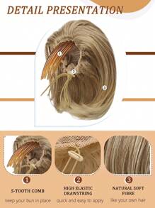 Synthetic Short Ponytail 6-Inch Bun Hair Comb Clip Hair Bundle Adjustable Drawstring Ponytail Synthetic Hair Piece Female Extension