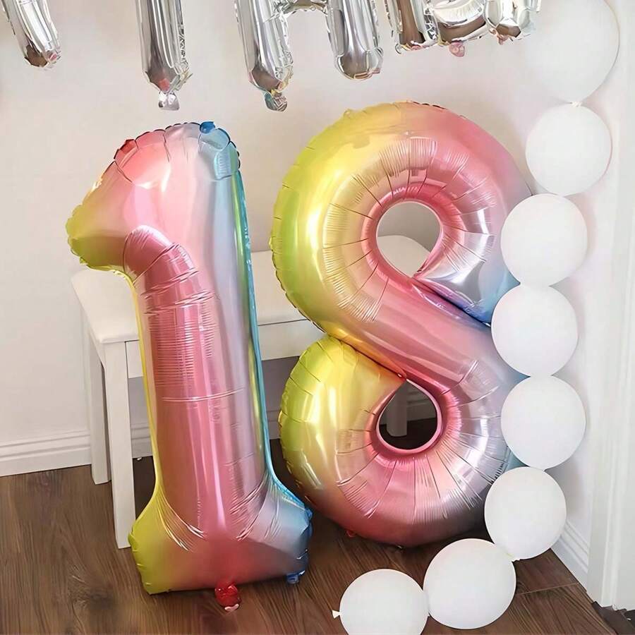 1 个 32 英寸渐变数字铝箔气球,生日、婚礼、周年纪念、节日装饰派对气球,返校情人节 - 漸層色 - 查看 1