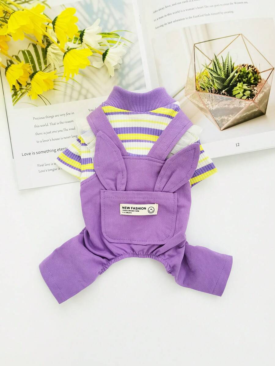 Dog Costume Set Pet Striped Rabbit Ear Suspender Pants Four Leg