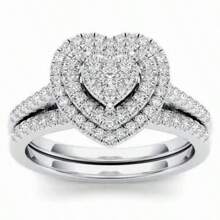 2枚心形镶嵌戒指，1枚不锈钢男士戒指，圣诞节、生日、周年纪念日珠宝礼物 - women - 查看 12