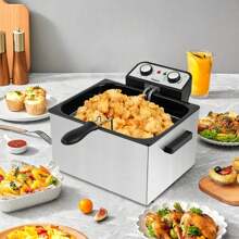 Electric Deep Fryer With 3-Baskets For Home,5L/5.3Qt Deep Fryer With Timer And Temperature,1800W French Fries Maker,Easy To Disassemble And Clean,Stainless Steel And Black - 銀色 - 查看 6
