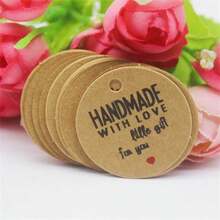 100pcs+100strings 3cm Round Kraft Paper Printed Gift Tags With Strings For Handmade, Wedding, Baking - Kraft Paper Round 3cm Label - View 46