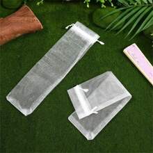 10/20/30个装抽绳欧根纱礼品袋，可折叠手扇收纳袋，透明布袋，适用于工艺品、包装、派对、婚礼回礼 - 白色 - 查看 9