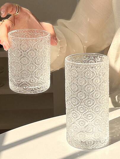 1pc Straight Coral Glass Cup, Coffee Cup, Latte Juice Cup, Milk Fruit Tea Household Water Cup