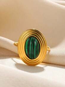 1 Pc Vintage Turquoise Rings For Women Gold Color Stainless Steel Adjustable Open Rings Bohemian Summer Jewelry Gift