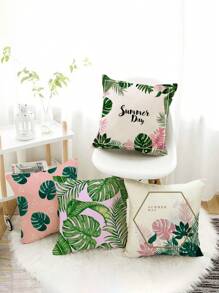 1入/個超柔軟裝飾性枕套,綠色植物圖案適用於汽車、服裝店、家居裝飾、客廳沙發靠墊套（不含枕頭芯） - 彩色 - 查看 3
