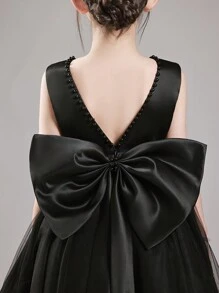 少女黑色蝴蝶结圣诞派对串珠公主裙，适合女孩生日礼物、派对、宴会、舞会、花童、伴娘礼服、节日庆典 - 黑色 - 查看 3