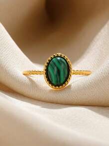 1 Pc Vintage Turquoise Rings For Women Gold Color Stainless Steel Adjustable Open Rings Bohemian Summer Jewelry Gift