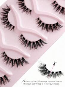 Asiteo 5对猫眼款假睫毛，透明睫毛梗，自然蓬松，貂毛睫毛嫁接，化妆配件 - 黑色 - 查看 4