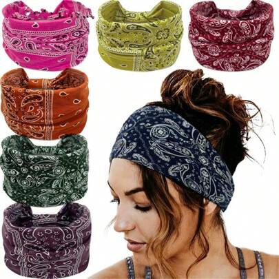 1pc New Bohemian Knot Paisley Flower Headband Paisley Hair Wrap Wide Headband For Women,Soft Comfortable Headscarf For Yoga