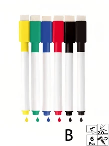 8 支/6 支彩色干擦马克笔，带磁铁，适用于白板、黑板、玻璃、办公室、学校、艺术、文具、开学季 - 黑色 - 查看 11