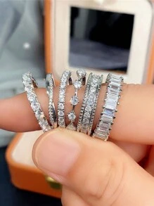 1枚极简主义立方氧化锆戒指，女士款，情人节礼物，结婚纪念日派对首饰 - 銀色 - 查看 5