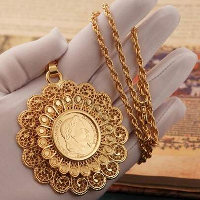 Herseygold 1 件镀金吊坠项链，中东阿拉伯新娘婚礼珠宝派对生日礼物