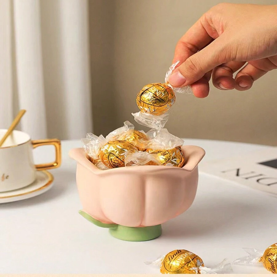 Flower Decor Jewelry Storage Box, Entryway/Living Room Tabletop Organizer Gifts For Women - Pink - View 1