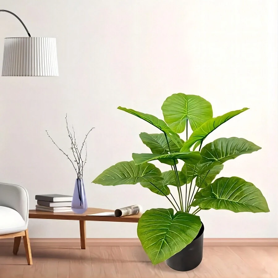 1pc 64cm/25.2 Inches Artificial Green Plant, 12 Leaf Drip Water Guanyin Green Luo Leaf Plant, St Patrick's Day Easter Decor, Spring Summer Decor, Faux Potted Plants Floor Placement Hotel Restaurant Decoration Placement - Green - View 1