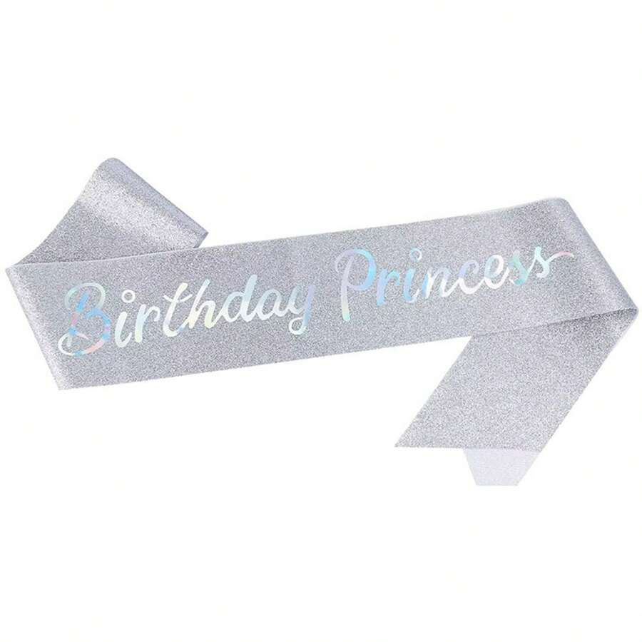 Bling Rhinestone Crystal Silvery Crown Tiara Birthday Princess Sash And