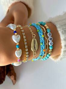 imoli 5pcs/Set Fashionable Oil Drip Devil's Eye Rhinestone Bracelet Set For Women, Party Gift (Chain Length Cut To Size, Slight Variation In Eye Bead Count And Oil Painting Color) - 25977-a - View 11