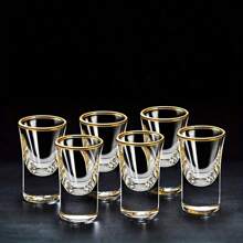 6pcs, 15ml/0.5oz Mini Golden Rim Cups, Suitable For Bar, Pub, Club, Restaurant And Home Use
