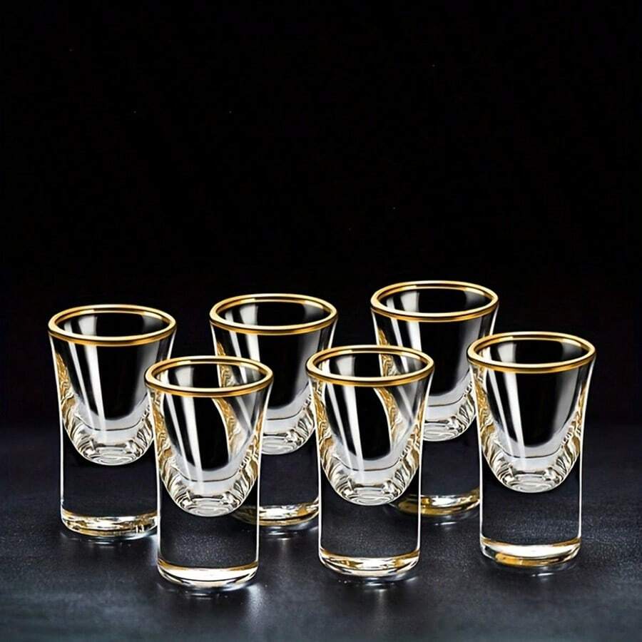 6pcs, 15ml/0.5oz Mini Golden Rim Cups, Suitable For Bar, Pub, Club, Restaurant And Home Use